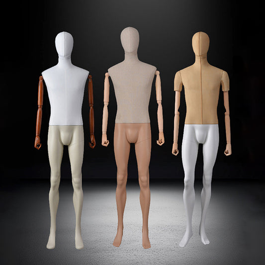 DE-LIANG Male Fabric Full Body Mannequin with Wooden Arms,Adjustable Tailor Dress Form Display Model for Clothing Stores, Suits, Window Fashion Display & Boutique Decoration