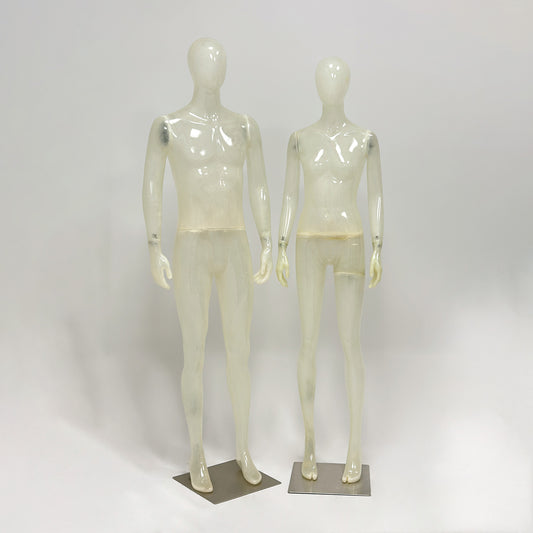DE-LIANG Male Transparent Fiberglass Mannequin with Silver Brushed Square Base