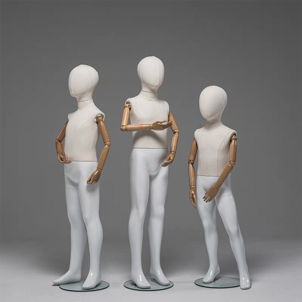 Kids Full Body Mannequin,Fabric Wrapped Torso Painted Legs Wooden Arms