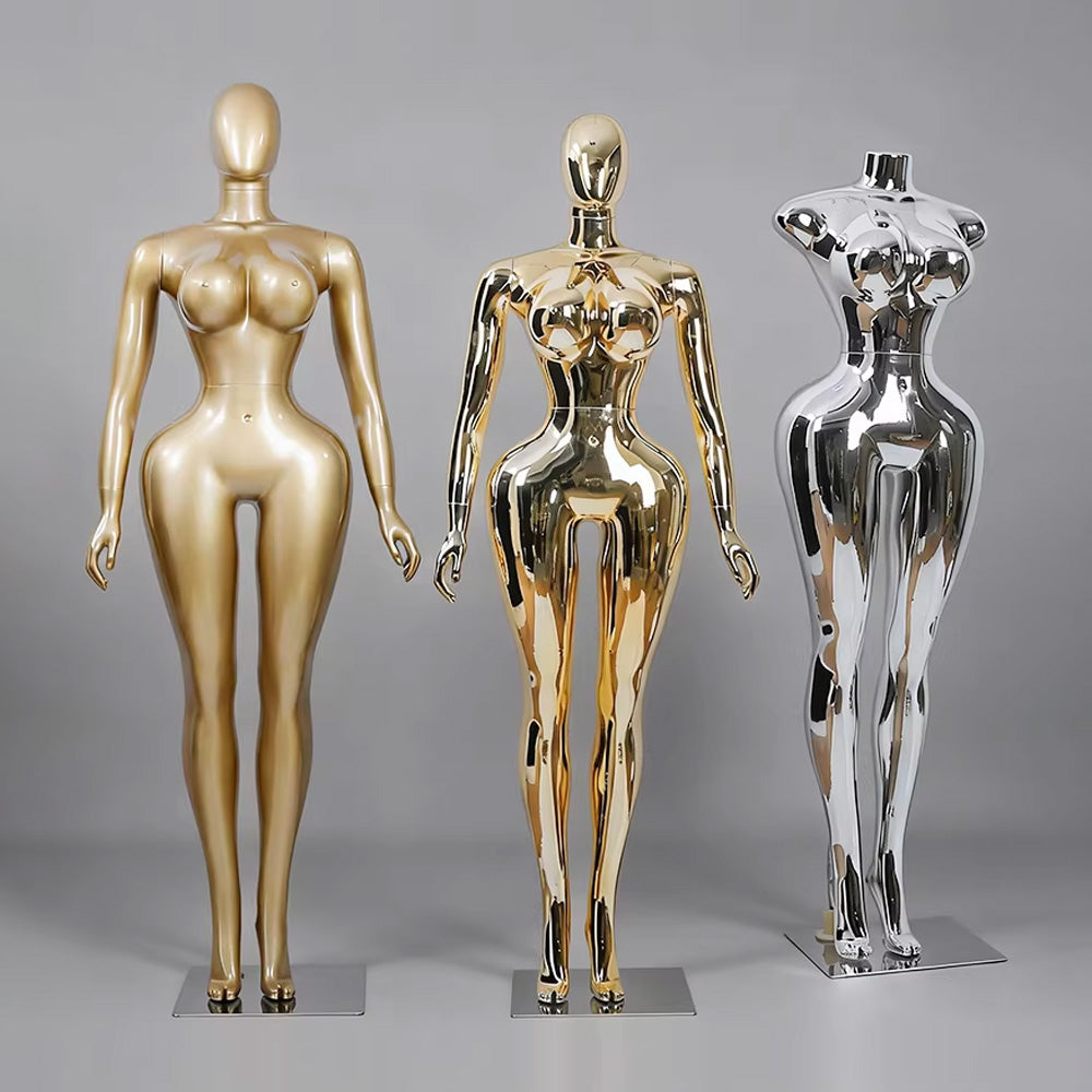 Professional Chrome Plated Female Mannequin - Full Body Dress Form Display Stand for Retail & Boutique