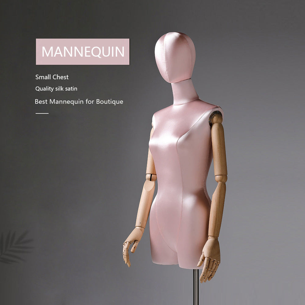 Female Half Body Mannequin,Stain Adult Mannequin Torso, Adjustable Women Silk Dress form, Clothing Model Props,Lady Display Form with Wood Arm