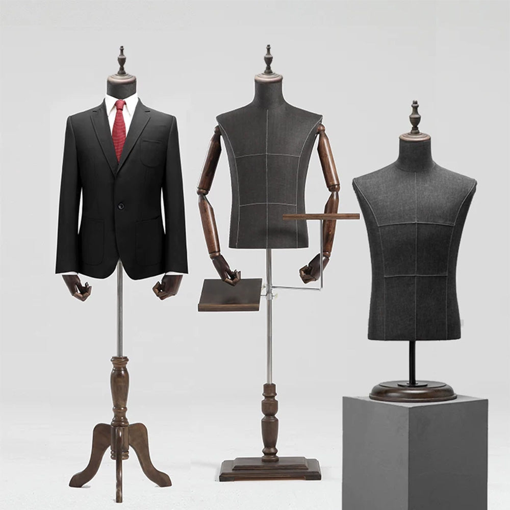 DE-LIANG Male Half Body Mannequin | Poseable Wood Arms Suit Display Dress Form