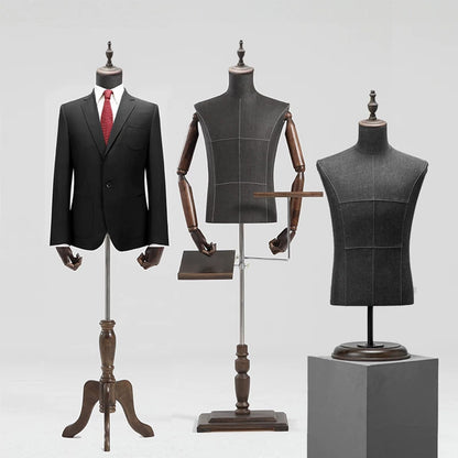 DE-LIANG Male Half Body Mannequin | Poseable Wood Arms Suit Display Dress Form