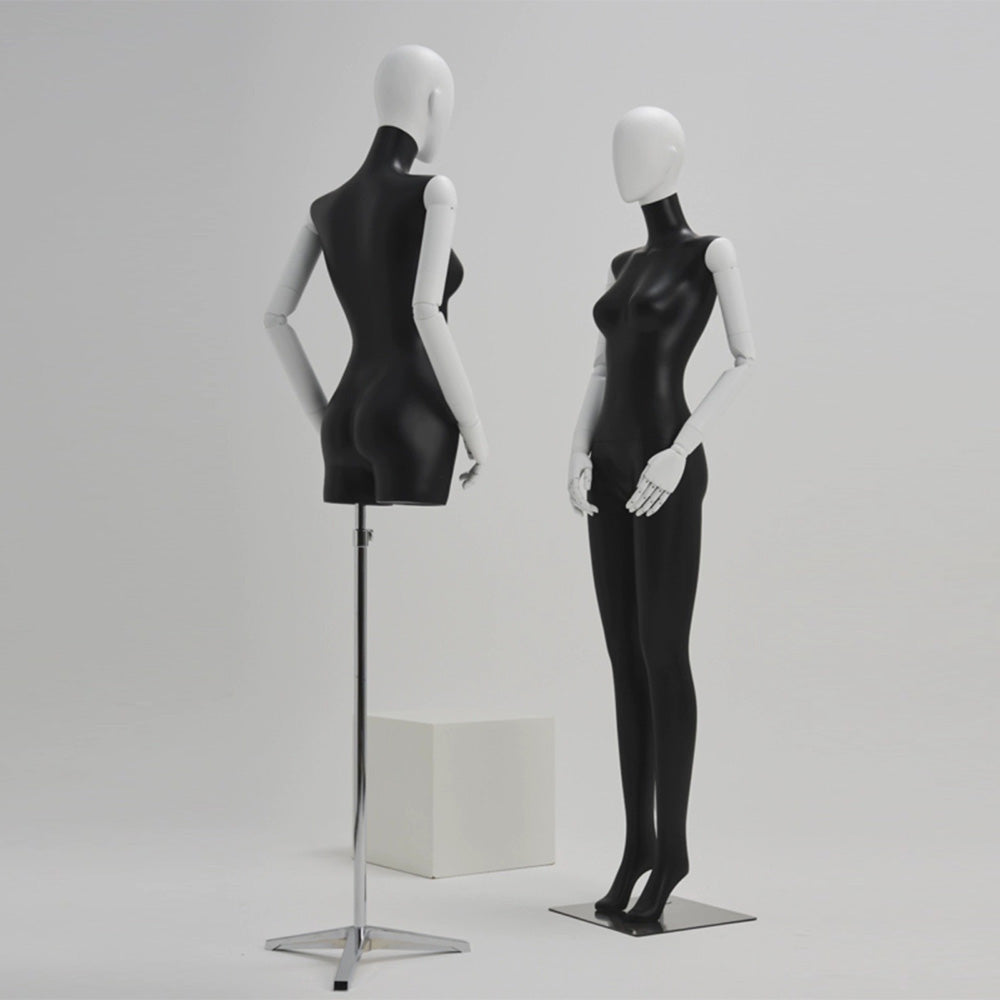 Black Fiberglass Female Full Body Mannequin,Torso Mannequin,Woman stand Display Model Dummy Form Torso With White Wood Arms,Boutique Display DE-LIANG