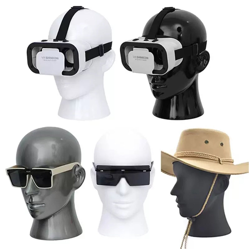 DE-LIANG Glossy Male Mannequin Head Display Stand | Manikin Dress Form | Durable Plastic Wig, Hat, and Accessory Holder for Retail & Home Use