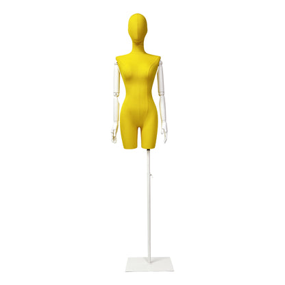 DE-LIANG Maniquí femenino con brazos de madera blancos, maniquí de costura de lino con cabeza, forma de vestido ajustable de medio cuerpo con base blanca, grace5color