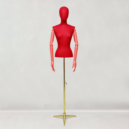 DE-LIANG Leather Female Half Body Mannequin with Arms & Gold Base – Luxury Dress Form Torso, Fiberglass Display Model for Boutique Clothing, Jewelry & Fashion Window Display