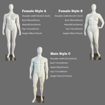 Plus Size Mannequin Torso Women Realistic Full Body Dummy,106cm Bust Woman/Male Men Full Body Sport Plus size Fiberglass Model Dress Form, White, 1PCS