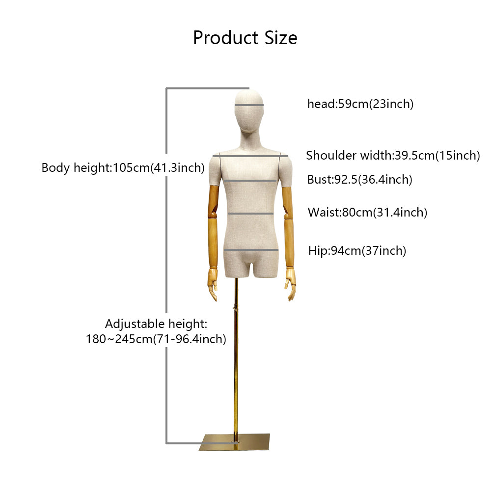 Luxury Linen Mannequin Half Body Torso,Male Dress Form Model Props with Head,Clothing Stores Display Holder（复制） - De-Liang Dress Forms