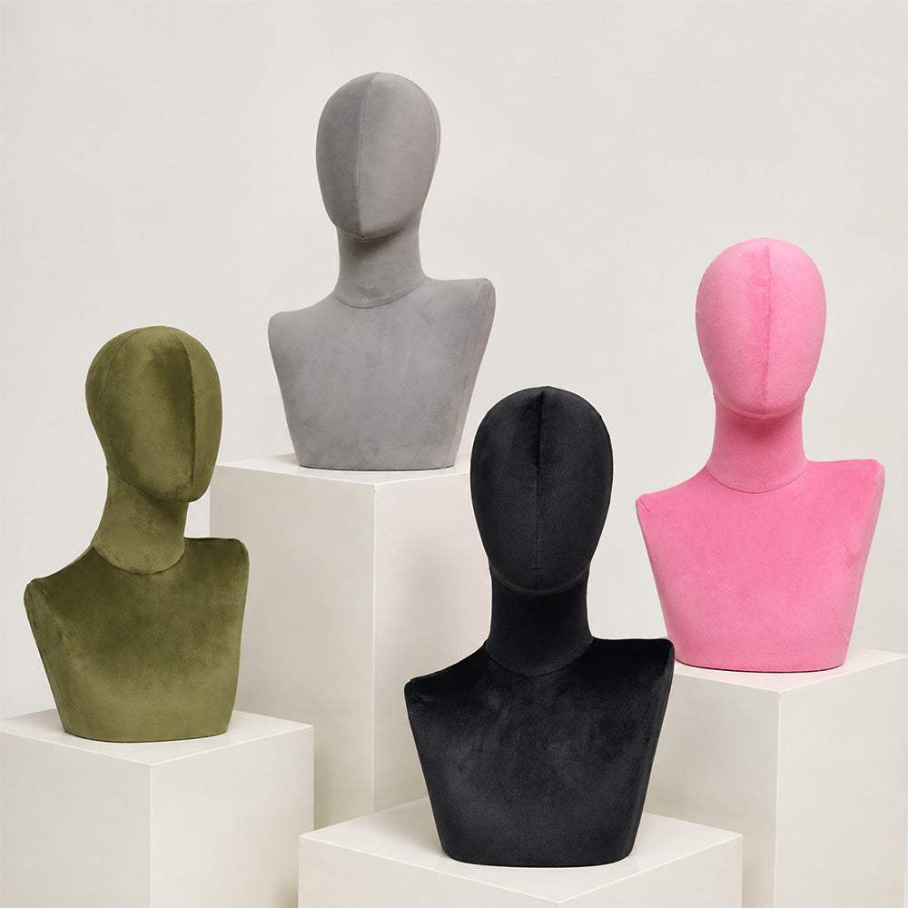 DE-LIANG Suede Mannequin Head Torso Display Stand,Soft Pinnable Foam Wig Head for Hats, Wigs, Jewelry,Accessories | Boutique Window Display Prop | Black / Pink
