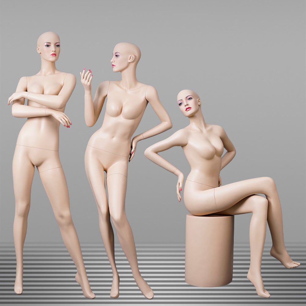DE-LIANG Realistic Female Full Body Mannequin with Makeup Face, Nude Fiberglass Dress Form Display for Clothing Store & Boutique Window