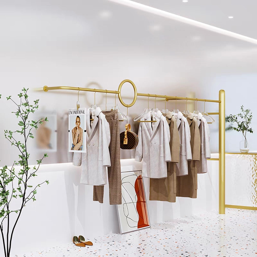 Clothing Store Display Rack On The Wall Creative High-End Light Luxury Golden Shelf Wall-Mounted Display Rack Women's Clothing Store Clothes Rack DL2370 DE-LIANG