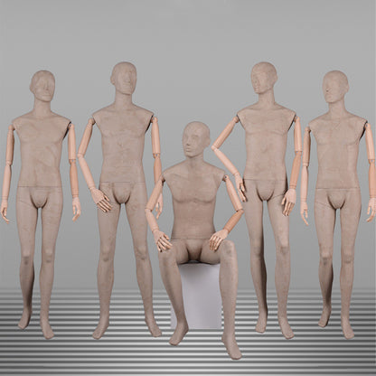 DE-LIANG Male Linen Mannequin with Wooden Arms | Full Body Fabric Display Torso for Clothing Store & Window Display