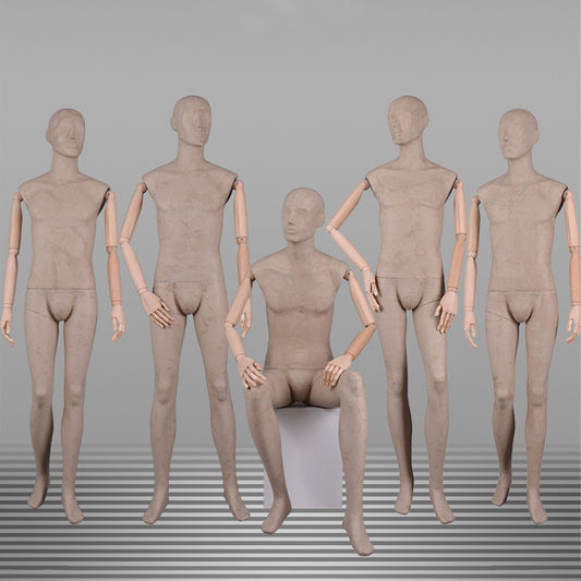 DE-LIANG Male Linen Mannequin with Wooden Arms | Full Body Fabric Display Torso for Clothing Store & Window Display