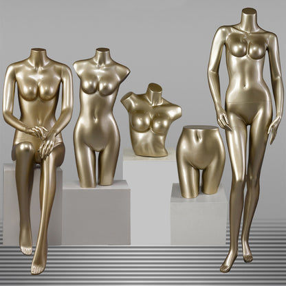 DE-LIANG Glossy Gold Female Full Body & Half Body Mannequin Set,Fiberglass Display Torso for Clothing, Lingerie, Underwear, Dress & Boutique Window Showcase Props