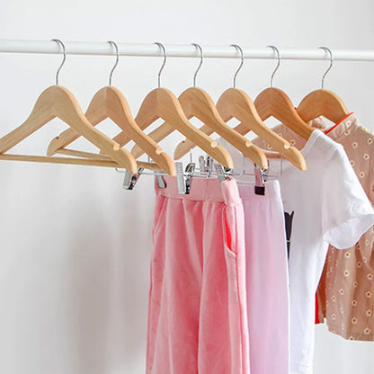 DE-LIANG Kids Solid Wood Hangers with Clips | Non-Slip Children's Closet Hangers Ages 2–8