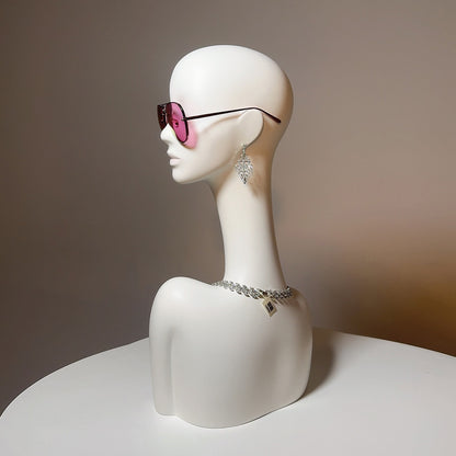 DE-LIANG Luxury Mannequin Head Stand,Matte White Long Neck Female Mannequin Display With Shoulder,Wig Head Display Stand for Hat / Jewelry / Glasses / Ring Display