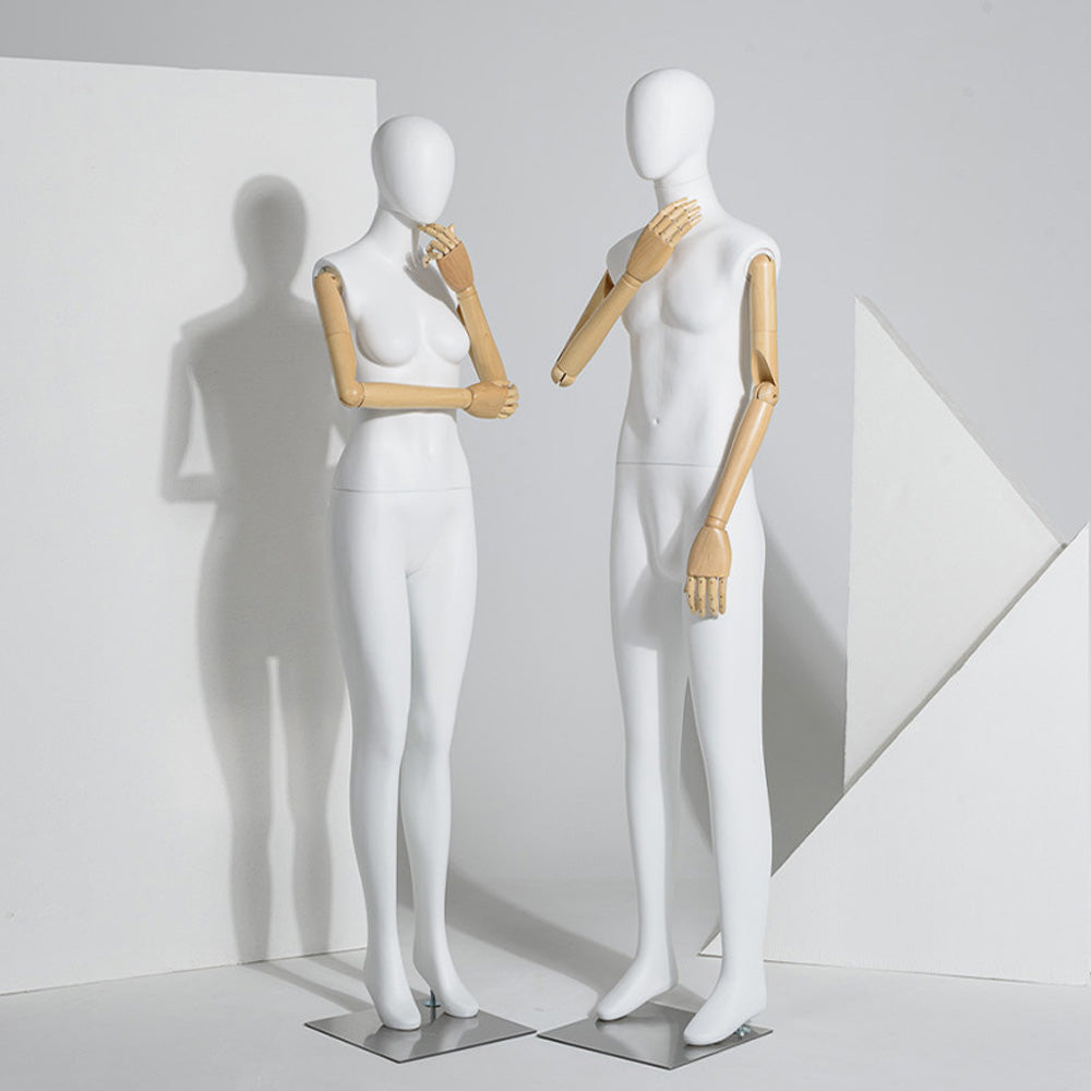 Male and Female Full Body Mannequin,Torso Mannequin,Matte White Woman Display Model Dummy Form For Slub Hemp Human Torso With Wood Arms DE-LIANG