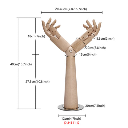 New Wooden Hands Mannequin,Multifunction Female Hand for bag jewelry sunglasses necklace hat display, Raw Beech Wood Color with/without Base