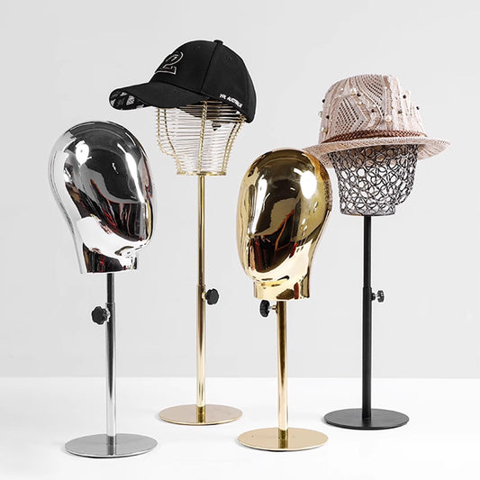 DE-LIANG Luxury Metal Mannequin Head Stand,Steel Wire Frame Hollow Head,Decorative Stand for Scarves, Hats, Wigs Display