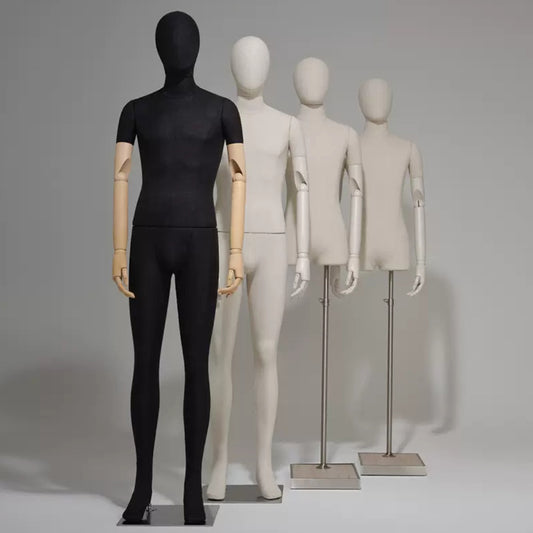 Mannequin de luxe en lin pour homme, robe debout noire/blanche à partir du torse, modèle d'affichage avec bras en bois pour vêtements, présentation de robe