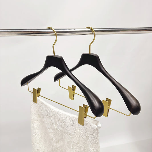 Quality Black Beech wooden Hanger With/ Without Pants Clip, Pants Coats Dress Woman Wedding Dress Bridal Veil Clothing Hanger, No Logo,1pcs