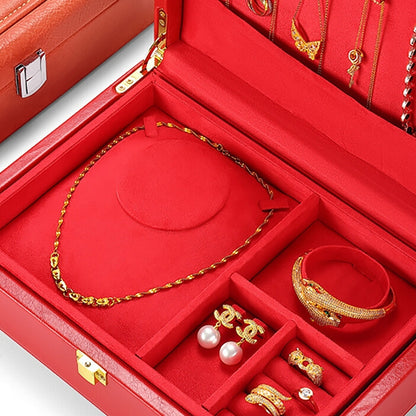 Leather Double Layer Large Capacity Jewelry Box Jewelry Box Ring Bracelet Necklace Storage Box Birthday Gift Box DL07001 DE-LIANG