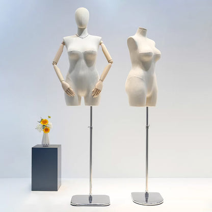 DE-LIANG Premium Plus Size Female Display Mannequin | Professional Curvy Dress Form with Flexible Articulated Wood Arms