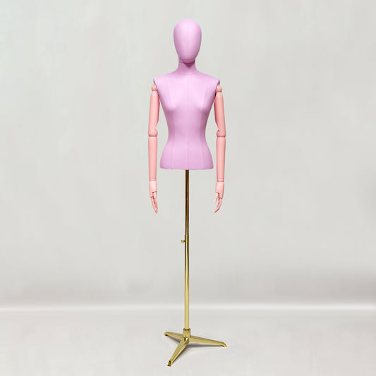DE-LIANG Lilac Leather Female Half Body Mannequin with Arms & Gold Base – Luxury Dress Form Torso, Fiberglass Display Model for Boutique Clothing, Jewelry & Fashion Window Display
