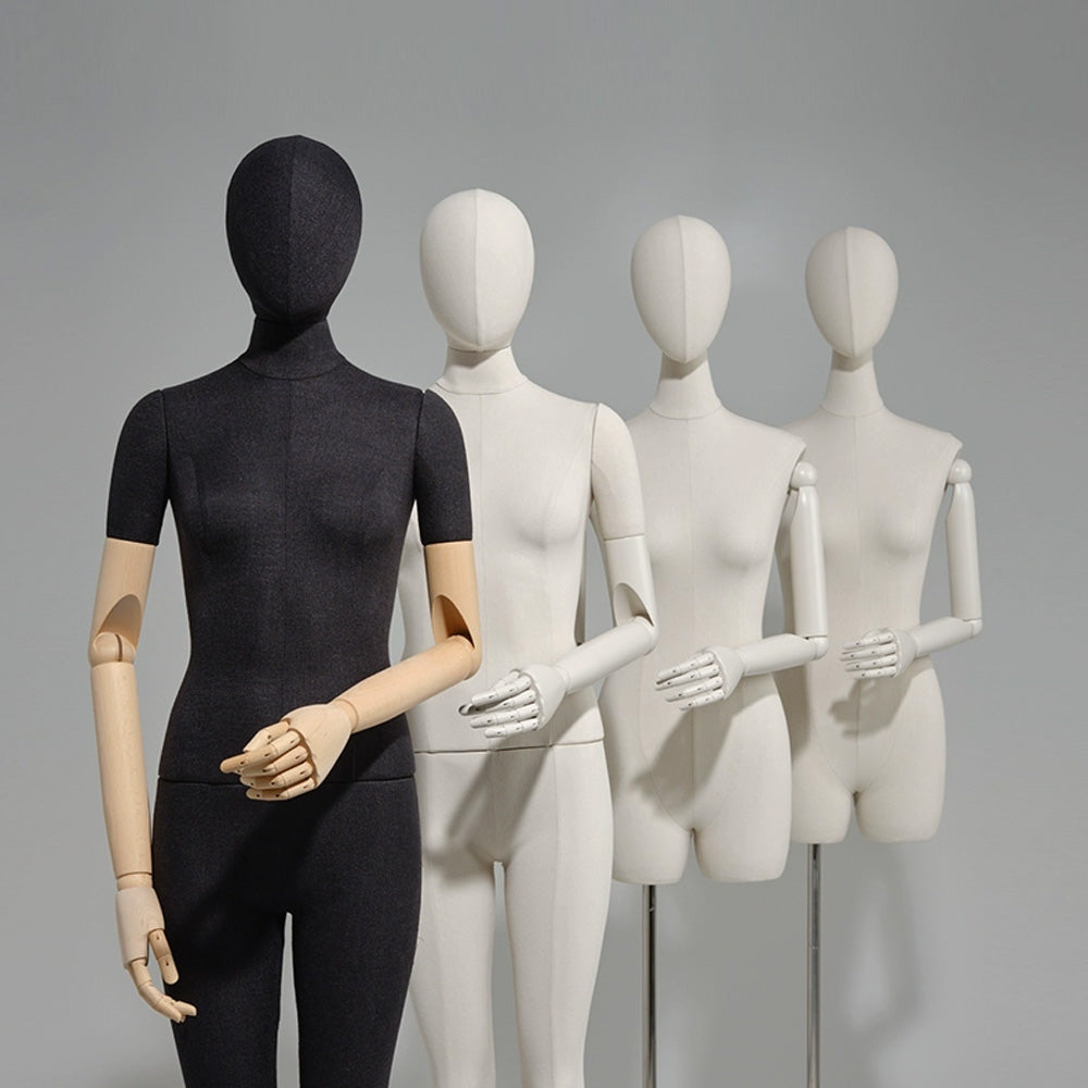 Luxury Linen Female Full Body Mannequin,Black/White Standing Dress From Torso,Display Model with Wooden Arms for Clothing,Dress Display DE-LIANG
