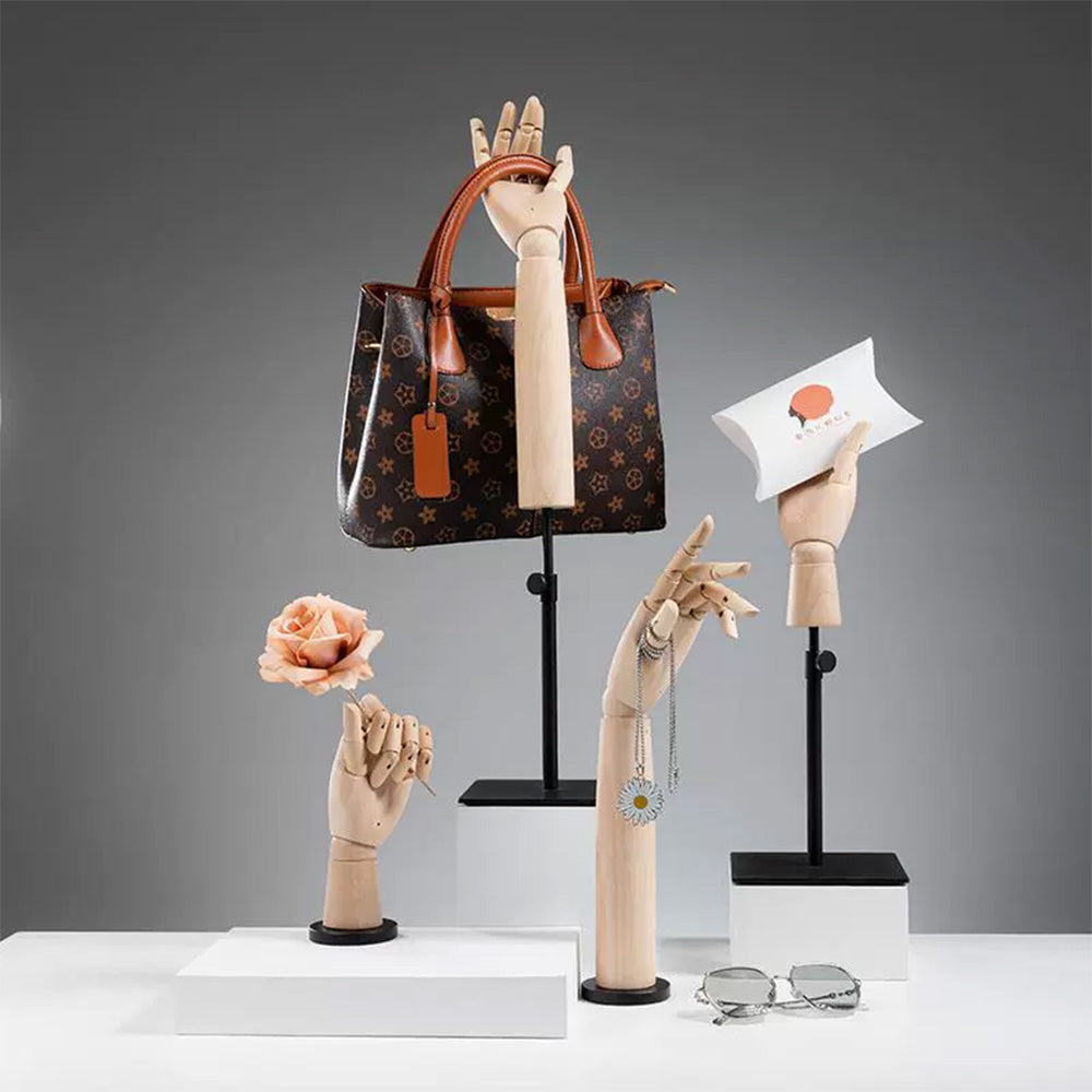 DE-LIANG Wooden Articulated Hand Mannequin with Stand – Jewelry & Bag Display Prop