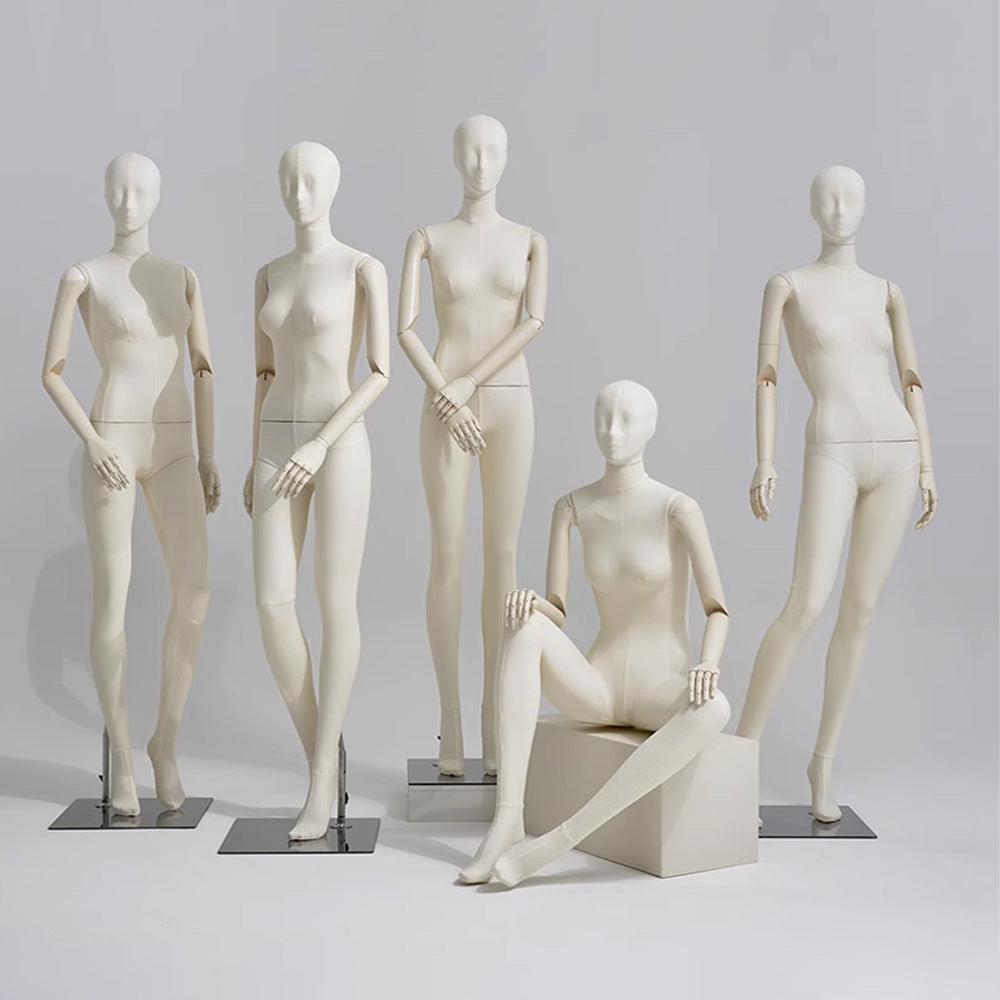 DE-LIANG Luxury Full Body Female Mannequin Set,Fabric Covered Retail Display Mannequins with Arms & Metal Base,Window Display, Boutique Clothing Form, Retail Visual Merchandising