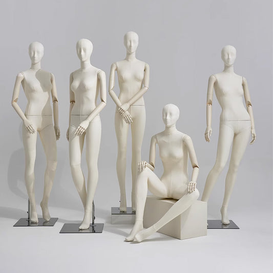 DE-LIANG Luxury Full Body Female Mannequin Set,Fabric Covered Retail Display Mannequins with Arms & Metal Base,Window Display, Boutique Clothing Form, Retail Visual Merchandising