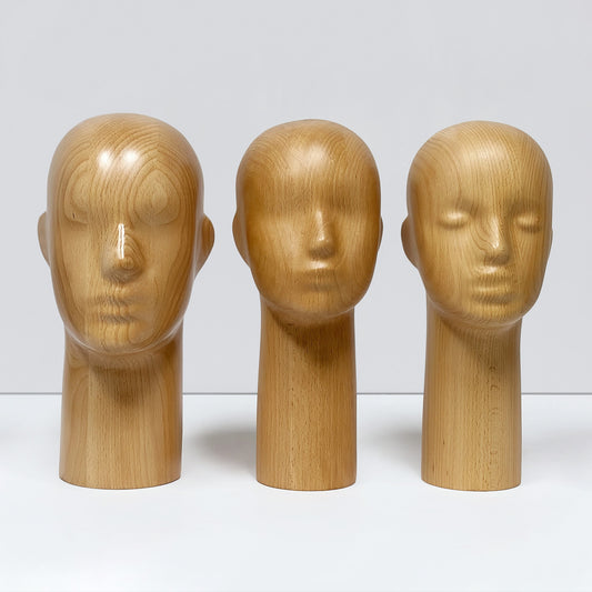 DE-LIANG Wooden Mannequin Head Stand for Hats Wigs & Glasses | Beechwood Display Model