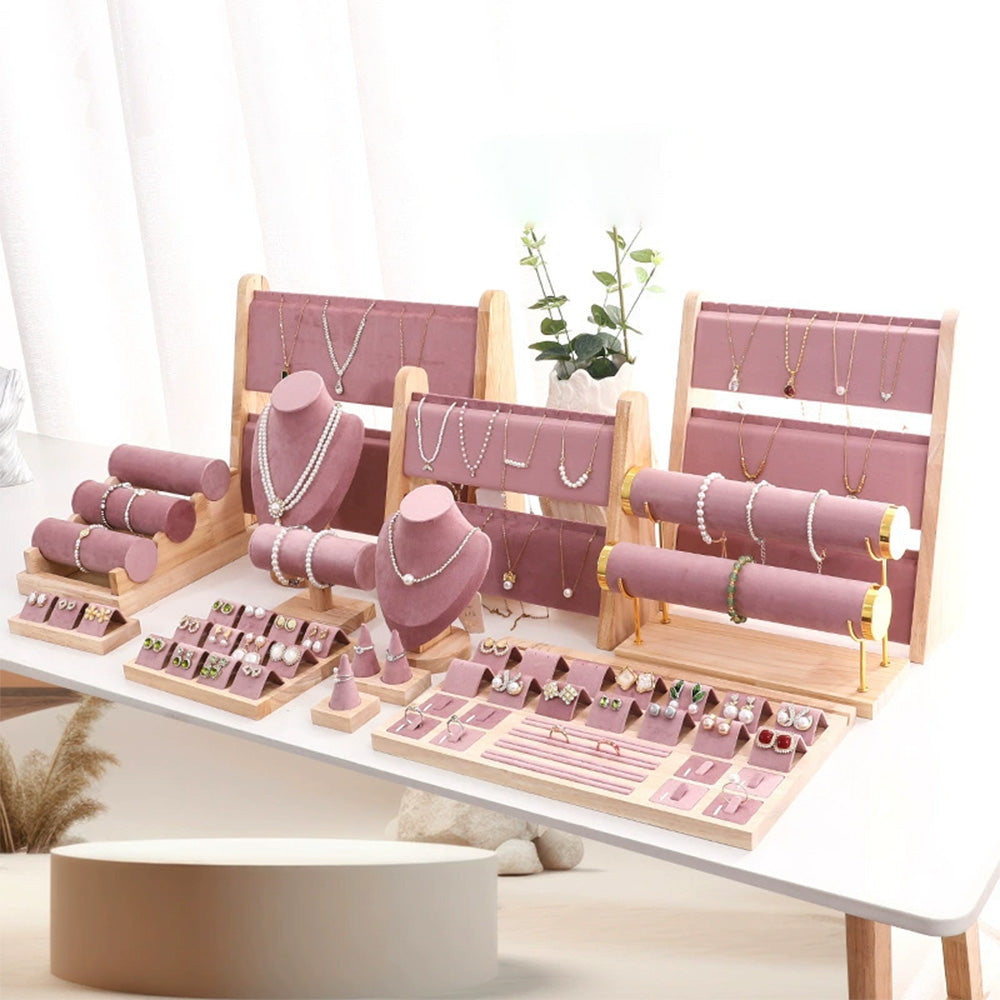 DE-LIANG Pink Velvet Jewelry Display Stand Set – Perfect for Jewelry Stores & Boutiques