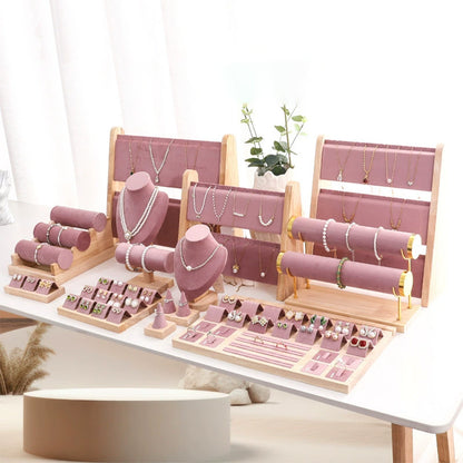 DE-LIANG Pink Velvet Jewelry Display Stand Set – Perfect for Jewelry Stores & Boutiques
