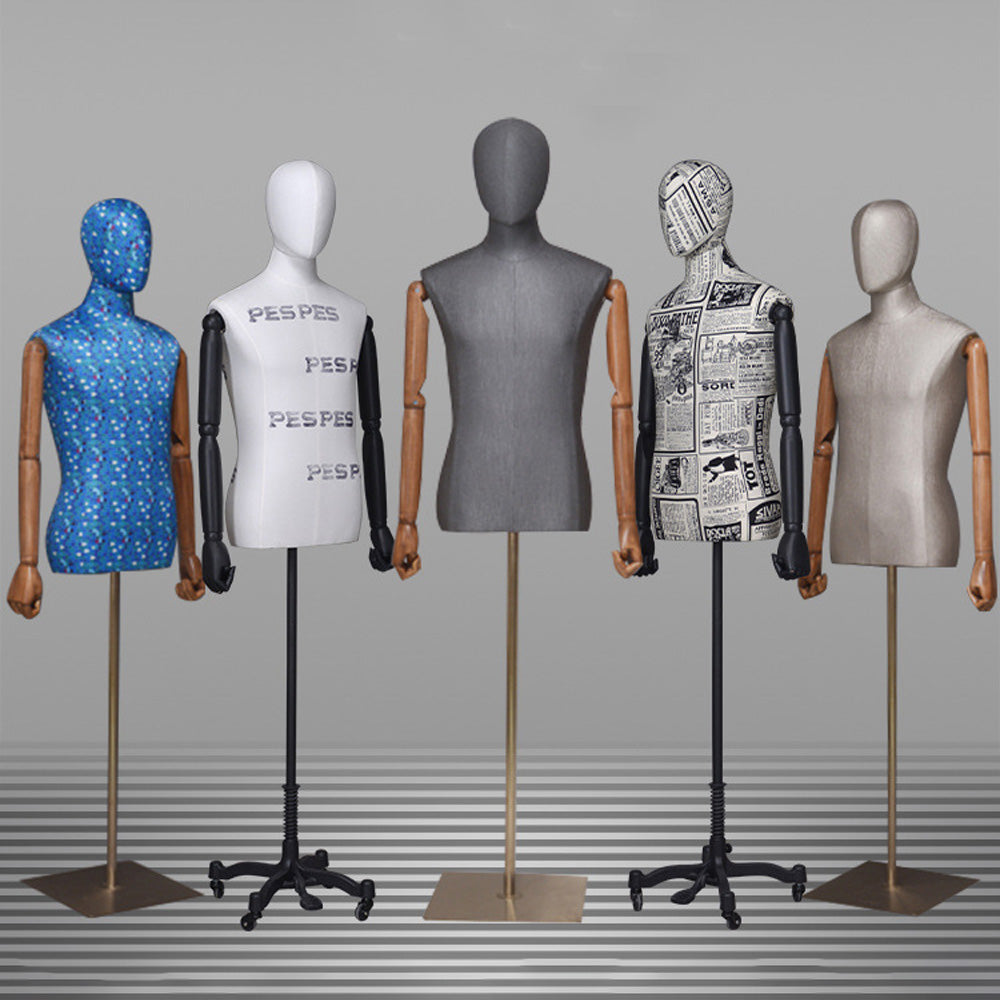 DE-LIANG Men Half Body Mannequin Torso,Fabric Display Dress Form For Clothing Store Display,Maniquin Body Dummy Prop,Adult Male Model with Wooden Base