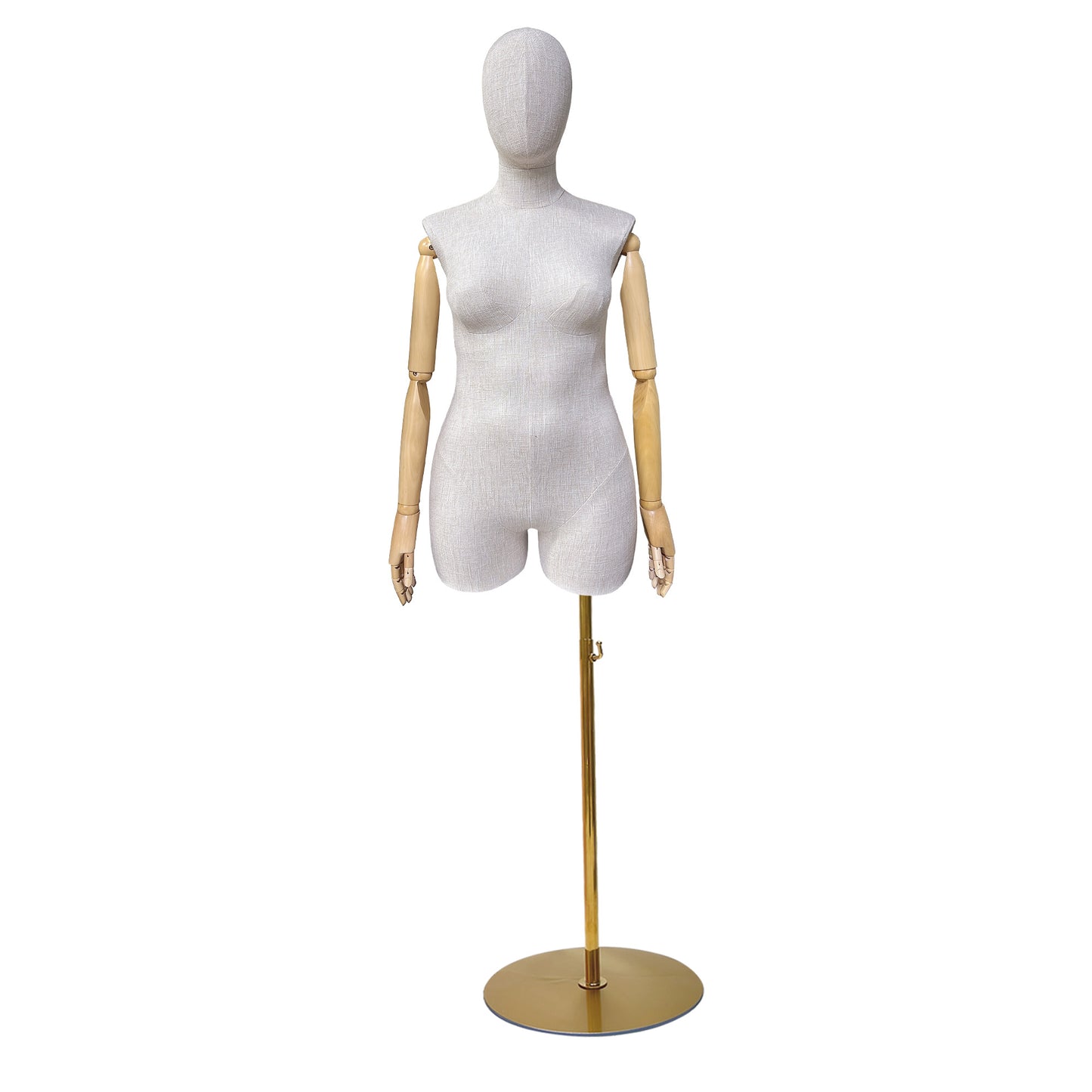 Adult Female Plus Size Torso Mannequin,Half Body Mannequin Torso,Bamboo Linen Fabric Clothing Dress Form,Adult Props with Wooden Arms,Mannequin for Cloth Window Display