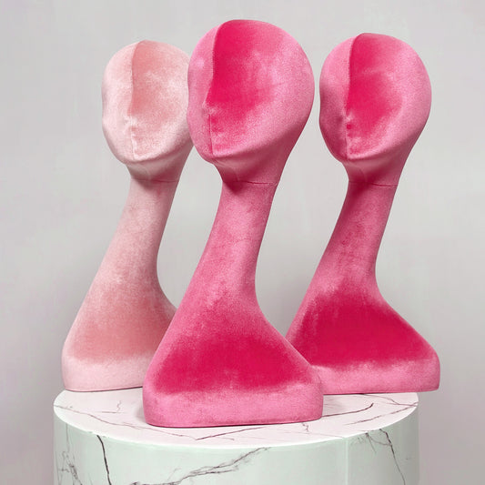 DE-LIANG Elegant Long Neck Velvet Female Mannequin Head, Rose Red/Light Pink Display Head for Wig Shops Jewelry Stores Boutiques Photography*1pcs