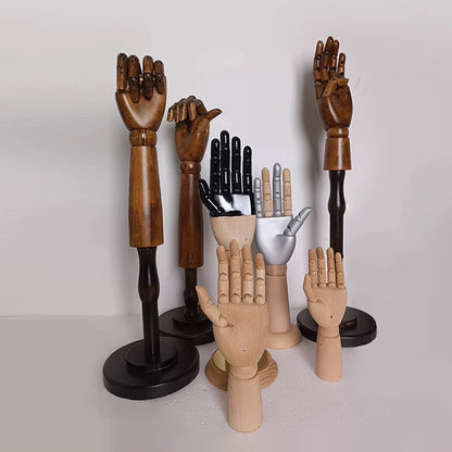 Main de mannequin en bois marron vintage tendance, présentoir pour mains droites et gauches flexibles, présentoir pour gants, bagues, montres, lunettes, bijoux