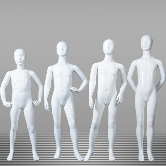 Glossy White Kids Full Body Mannequin with Arms and Base