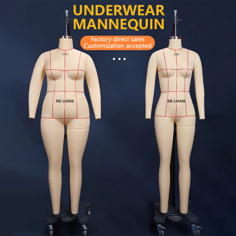 DE-LIANG Professional Lingerie Tailor Dress Form - Oblique Pinnable Female Full Body Mannequin with Reference Lines