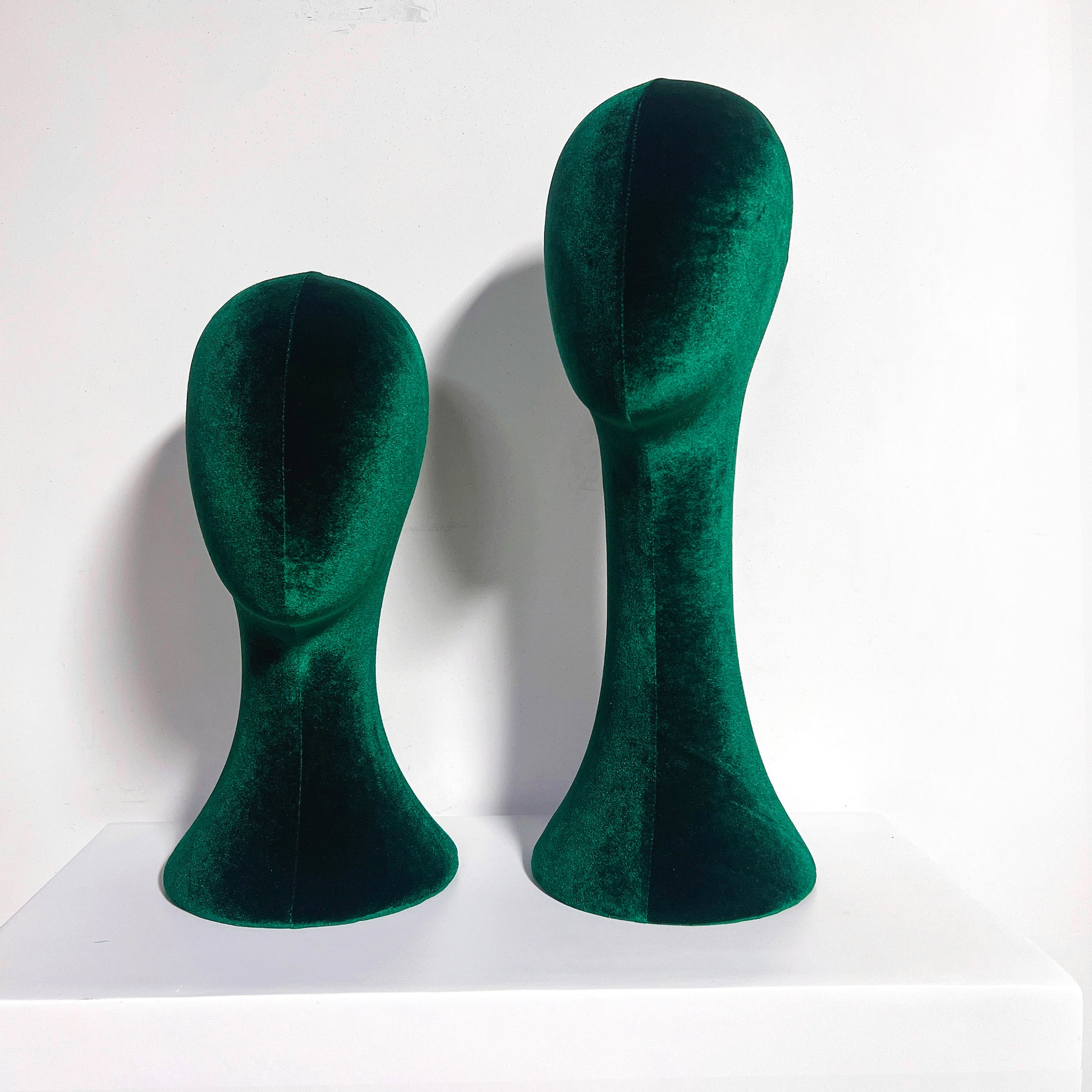 Luxurious Green Velvet Head Model, Fully Pinnable Cloth Head Mannequin, Head Hat Stand/Display, lace Head Wig Stand, Hat Rack w/ Fabric DLB38-VGR/DLB45-VGR/DLB50-VGR DE-LIANG