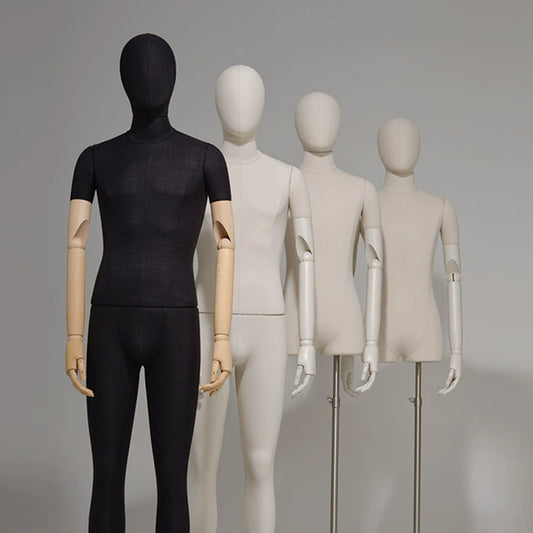 Luxury Linen Male Full Body Mannequin,Black/White Standing Dress From Torso,Display Model with Wooden Arms for Clothing,Dress Display DE-LIANG
