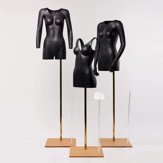 DE-LIANG Female Half Body Mannequin Display Dummy,Black Female3D Hollow with Label Display Stand Display Props DL0050