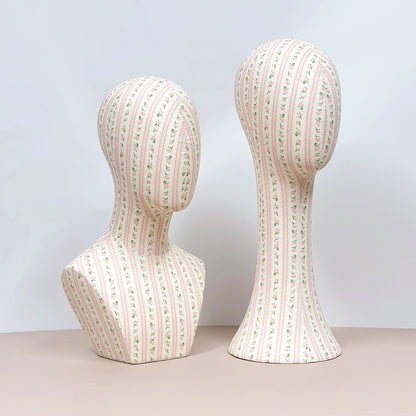 DE-LIANG New Fully Pinnable Linen Mannequin Head Form,Vintage Flower Mannequin Head Stand,Headband Wig Hat Jewelry Display Head Dummy DressForm Props