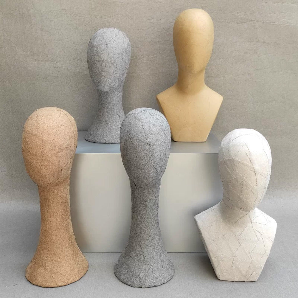 DE-LIANG Handcrafted Kraft Paper & Linen Mannequin Head, Pin-Insert Wig & Hat Display