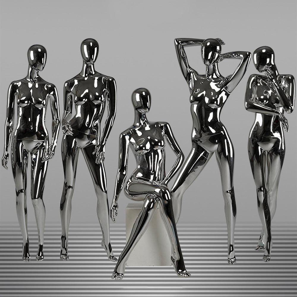 DE-LIANG Silver Plated Female Full Body Mannequins,Realistic Fiberglass Dress Form Display for Clothing Stores, Window Displays