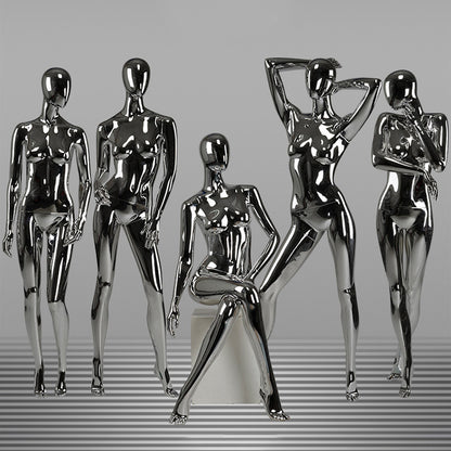 DE-LIANG Silver Plated Female Full Body Mannequins,Realistic Fiberglass Dress Form Display for Clothing Stores, Window Displays