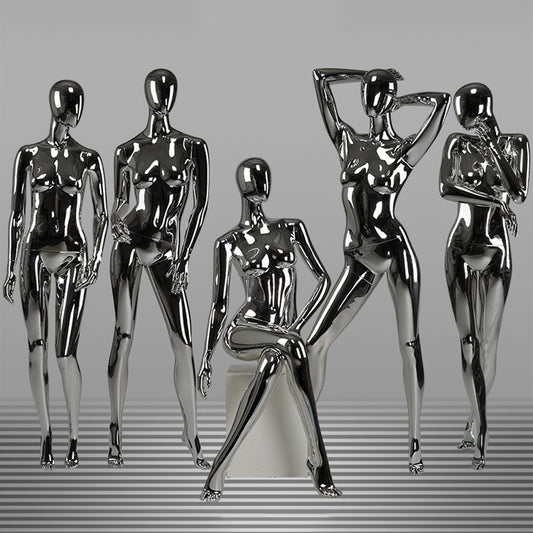 DE-LIANG Silver Plated Female Full Body Mannequins,Realistic Fiberglass Dress Form Display for Clothing Stores, Window Displays